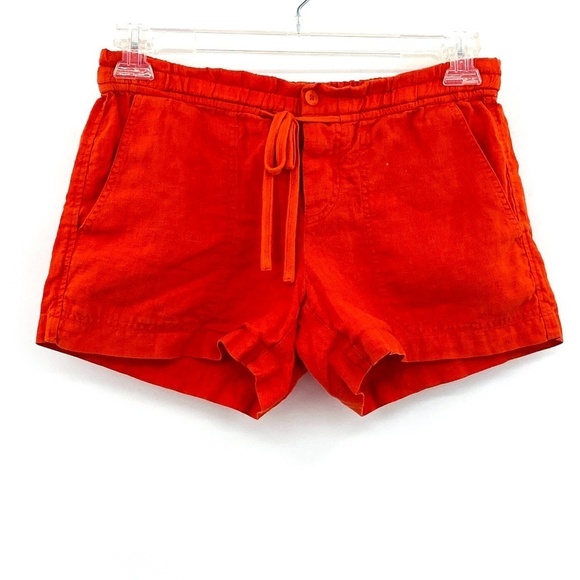 VINCE Orange 100% Linen Drawstring Waist Tie Lightweight Short Shorts Size Small - Picture 1 of 5